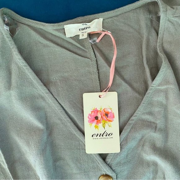 Entro | Sweeter Days Utility Puff Sleeve Retro Button Down Romper Olive Green - Picture 13 of 14